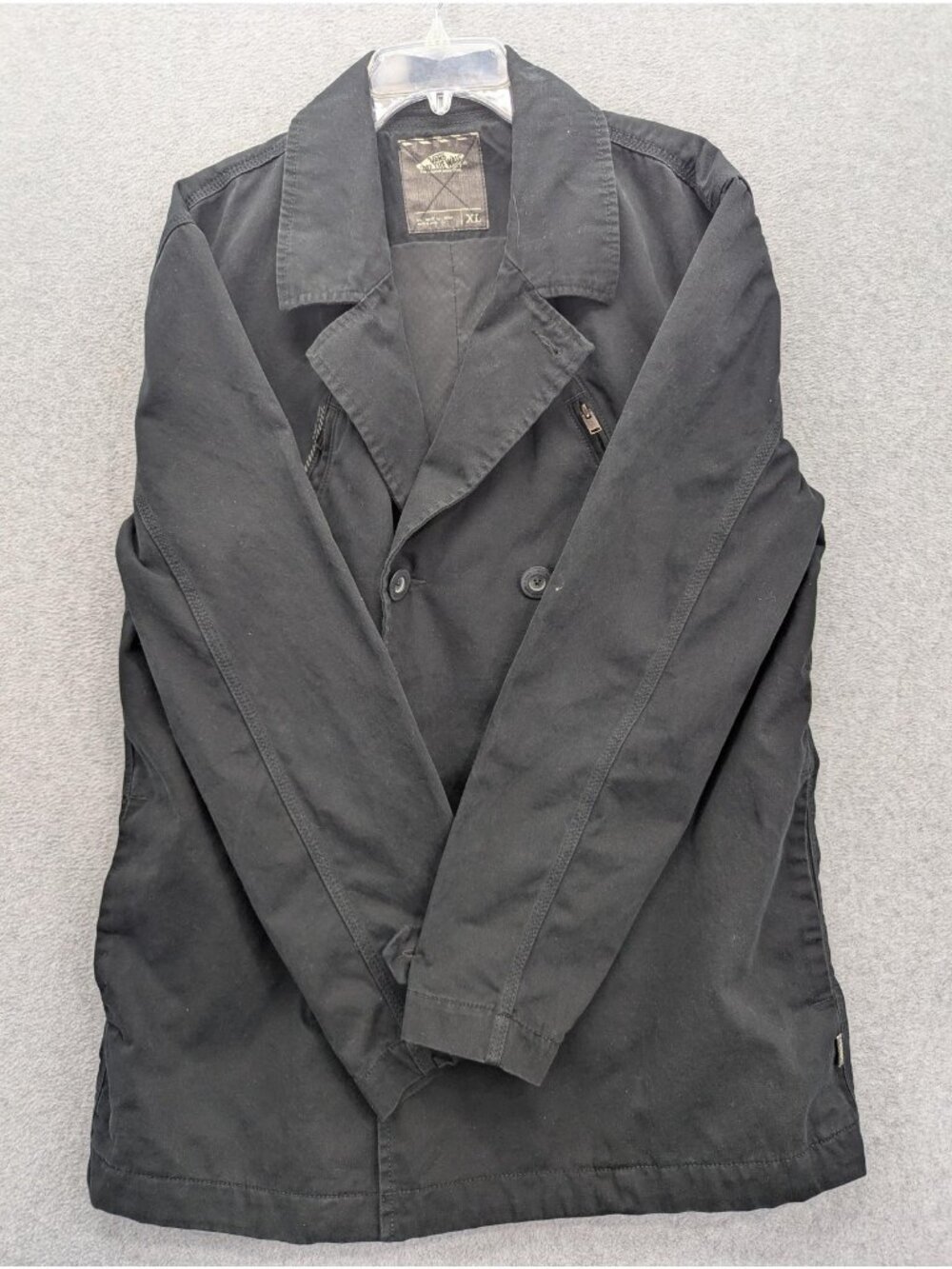 Vans Pea Coat Mens XL Black Canvas Lined Button Front Zip Pockets VN-0K3YBLK